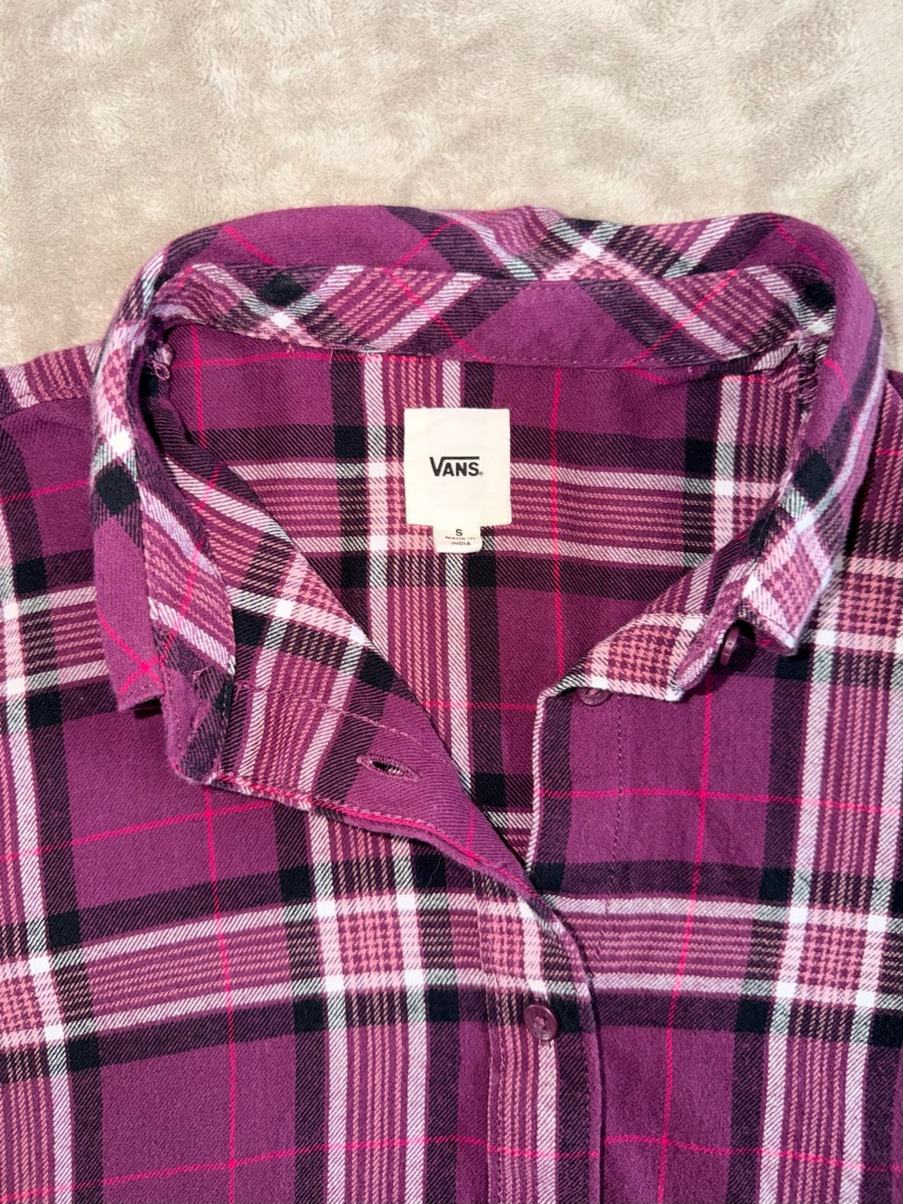 Vans Cropped Plaid Flannel Button-Down Grunge Skater Size Small